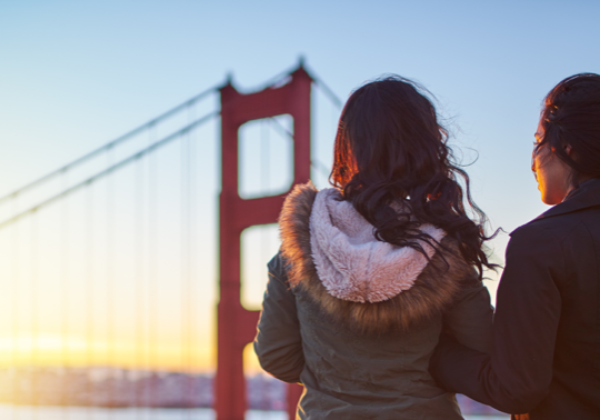Girls Looking at Golden Gate Bridge